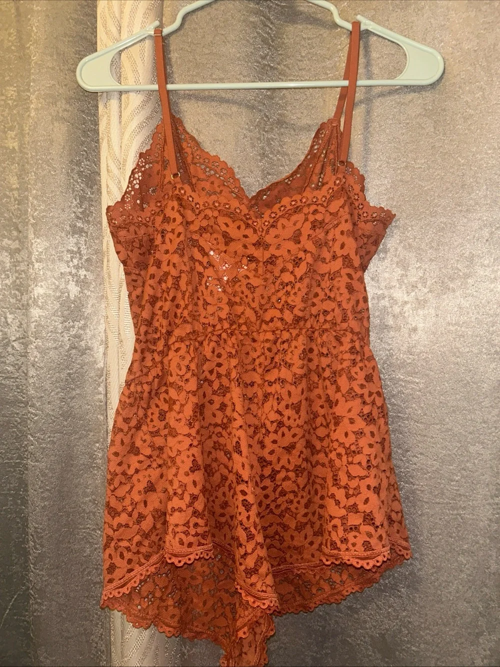 Victoria Secret Crochet Lace Romper M Orange Sexy Coquette Cottagecore Fairy Y2K